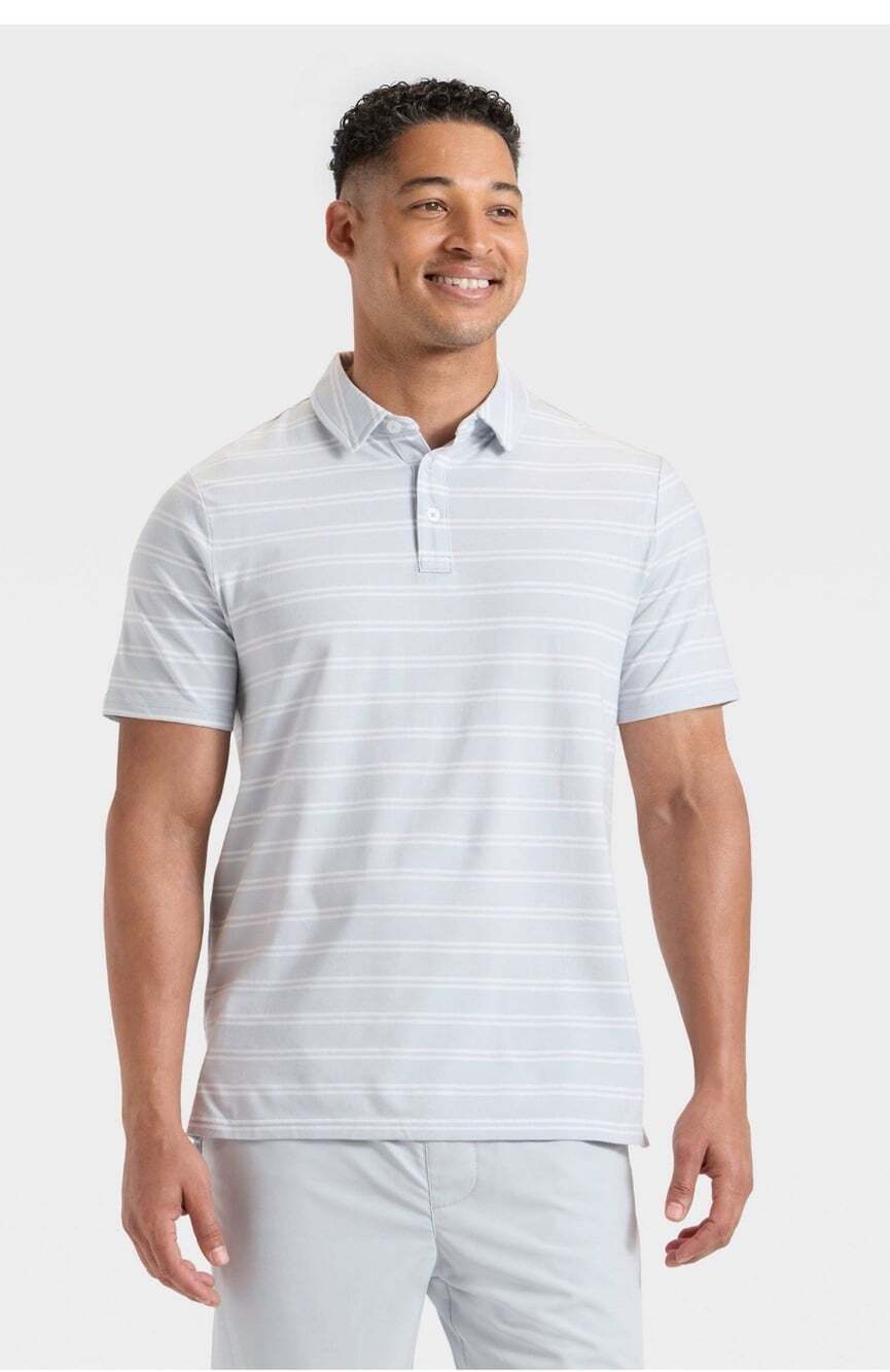 Men's Comfort Wear Striped Polo Shirt Small Goodfellow & Co™ Ligth Blue /Silver